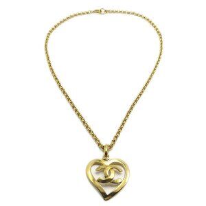 Chanel Heart Chain Pendant Necklace Gold 95P